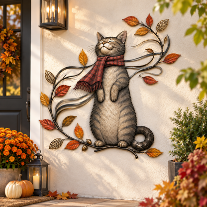 Autumn Cat Metal Wall Decor