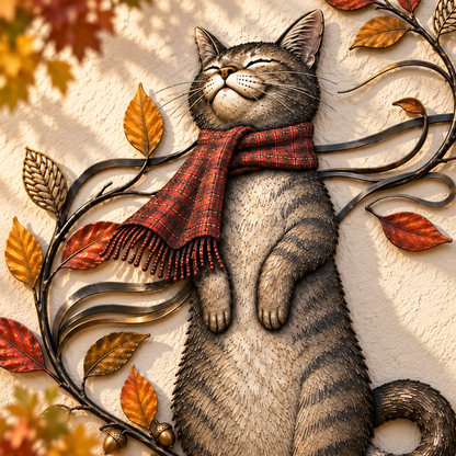 Autumn Cat Metal Wall Decor