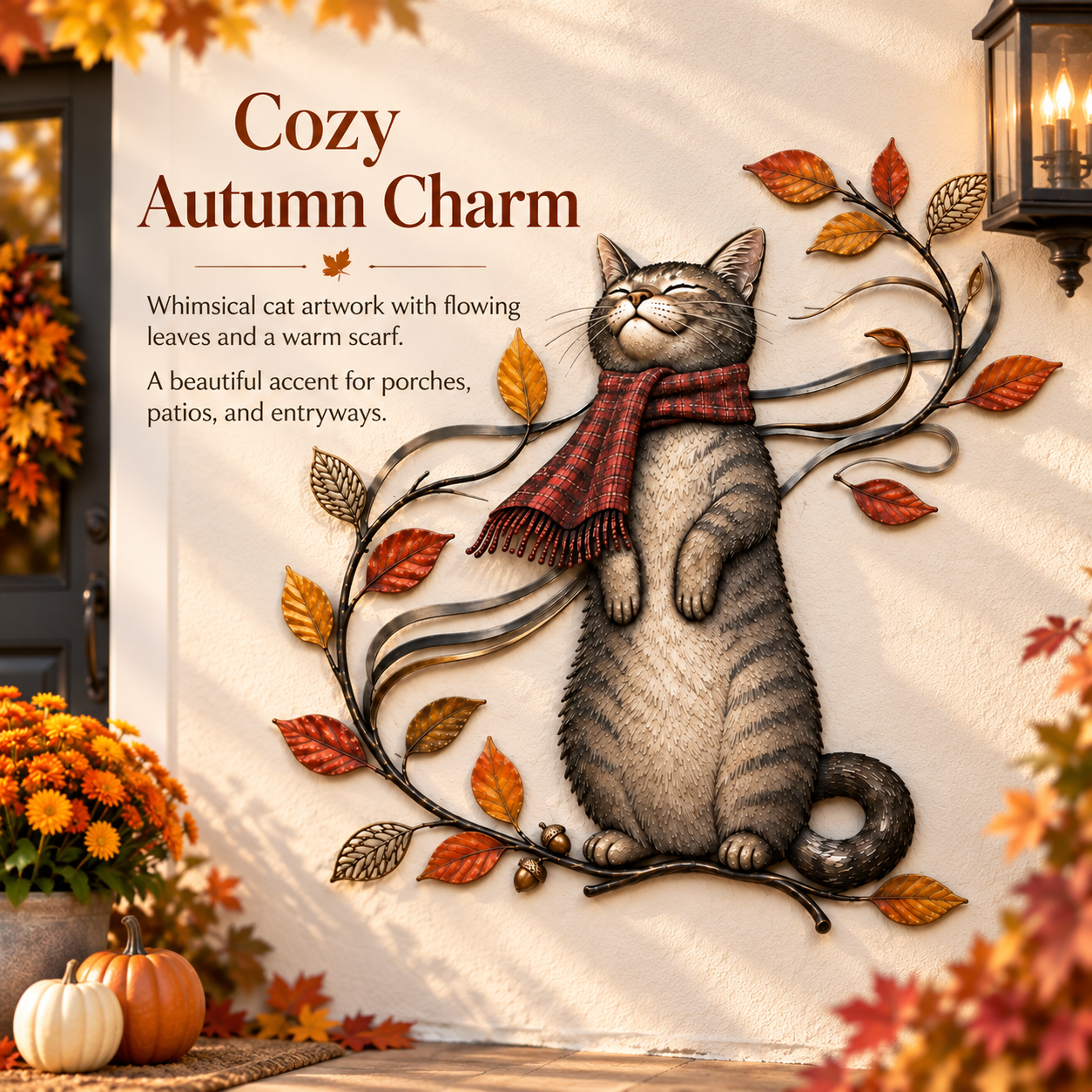 Autumn Cat Metal Wall Decor