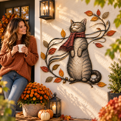 Autumn Cat Metal Wall Decor