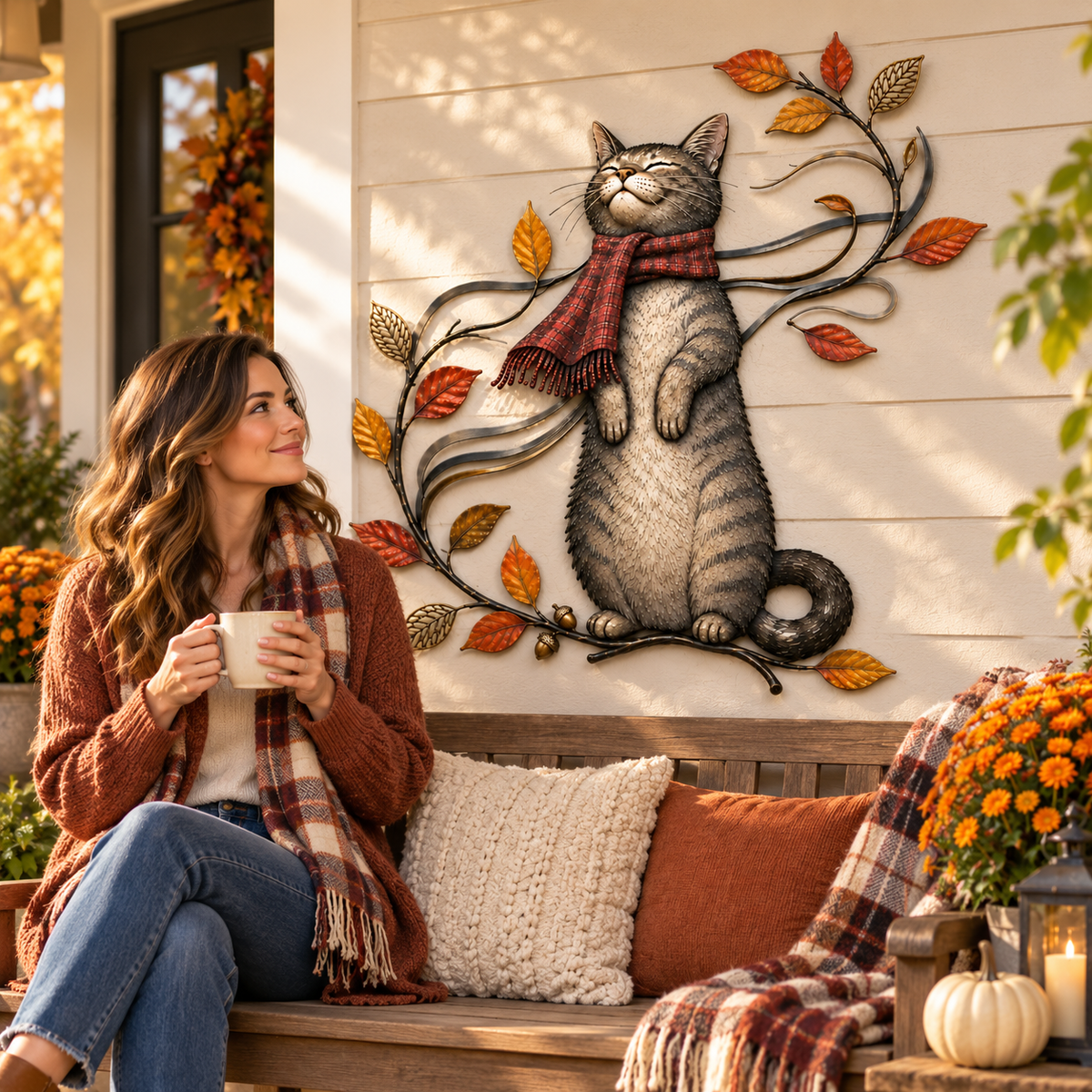 Autumn Cat Metal Wall Decor