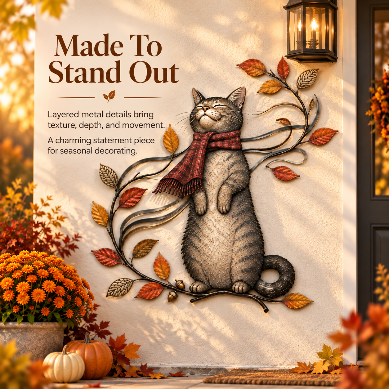 Autumn Cat Metal Wall Decor