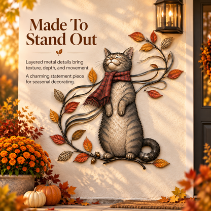 Autumn Cat Metal Wall Decor