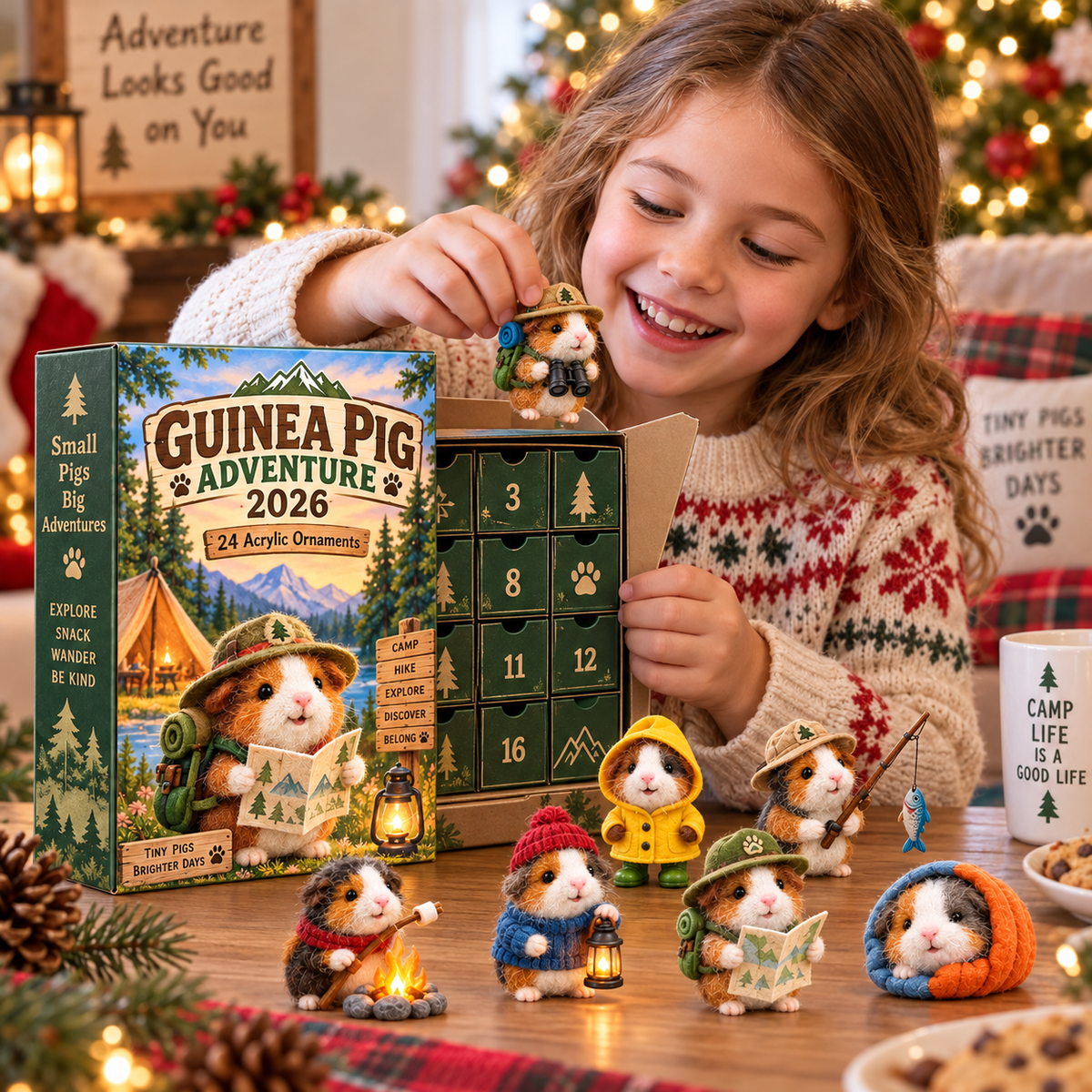 Child opening guinea pig Christmas advent calendar