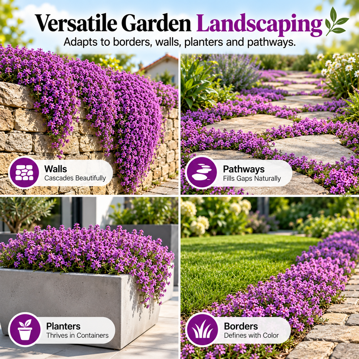 Creeping thyme used in walls pathways planters and borders