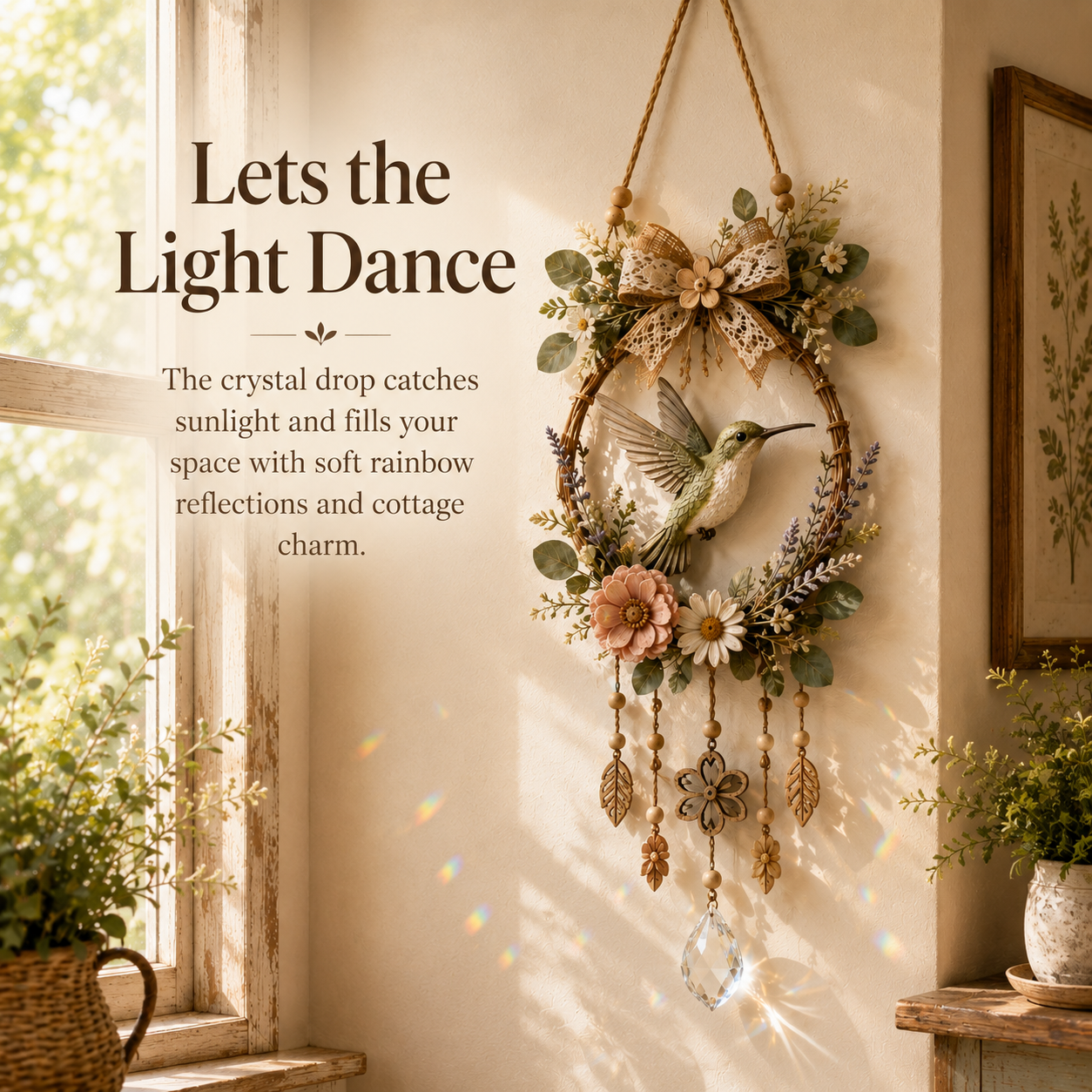 🌿✨Hummingbird Wildflower Suncatcher Wall Hanger