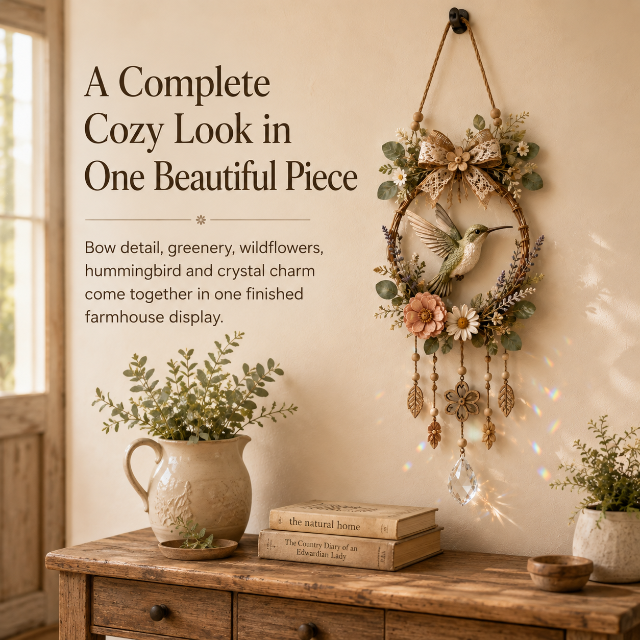 🌿✨Hummingbird Wildflower Suncatcher Wall Hanger