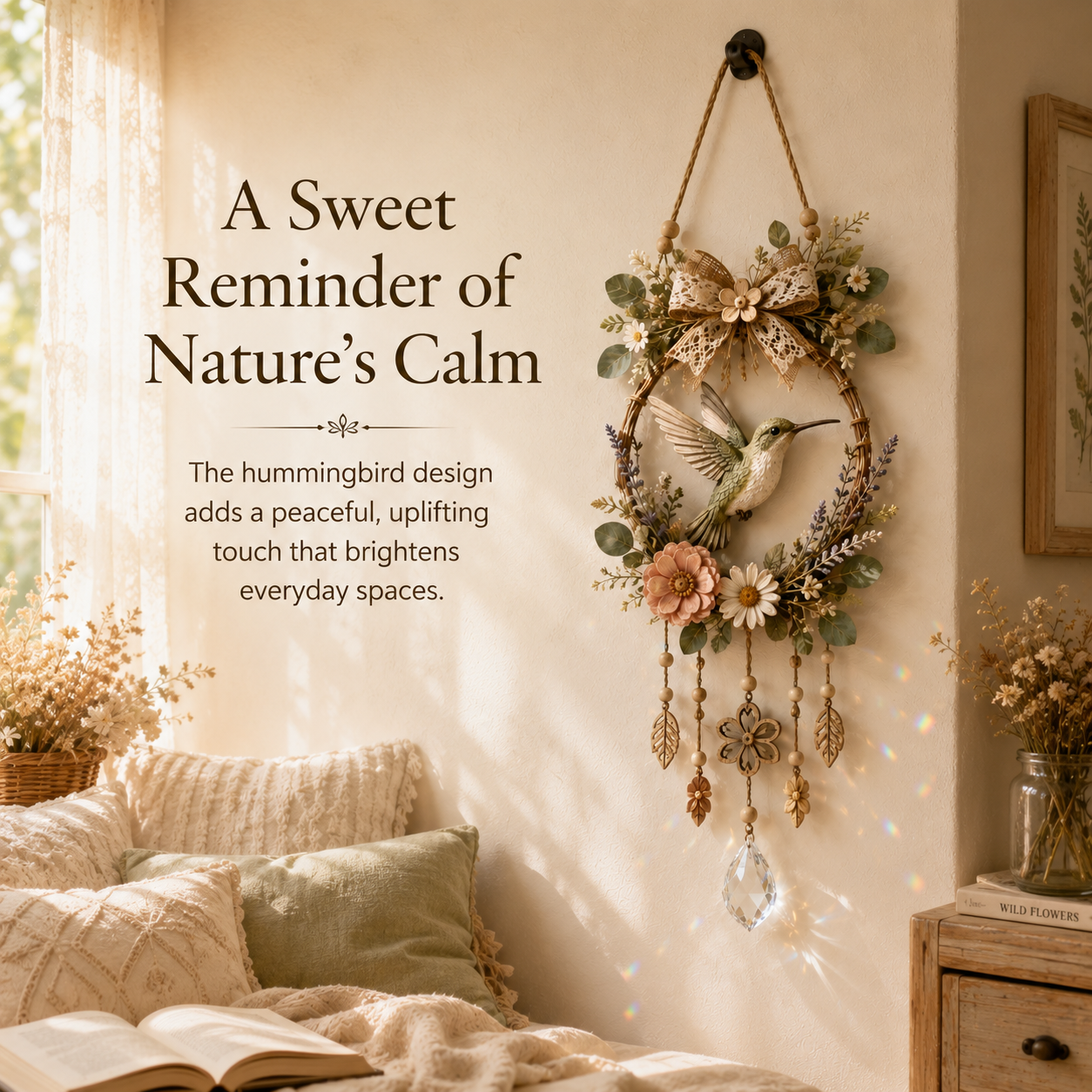 🌿✨Hummingbird Wildflower Suncatcher Wall Hanger