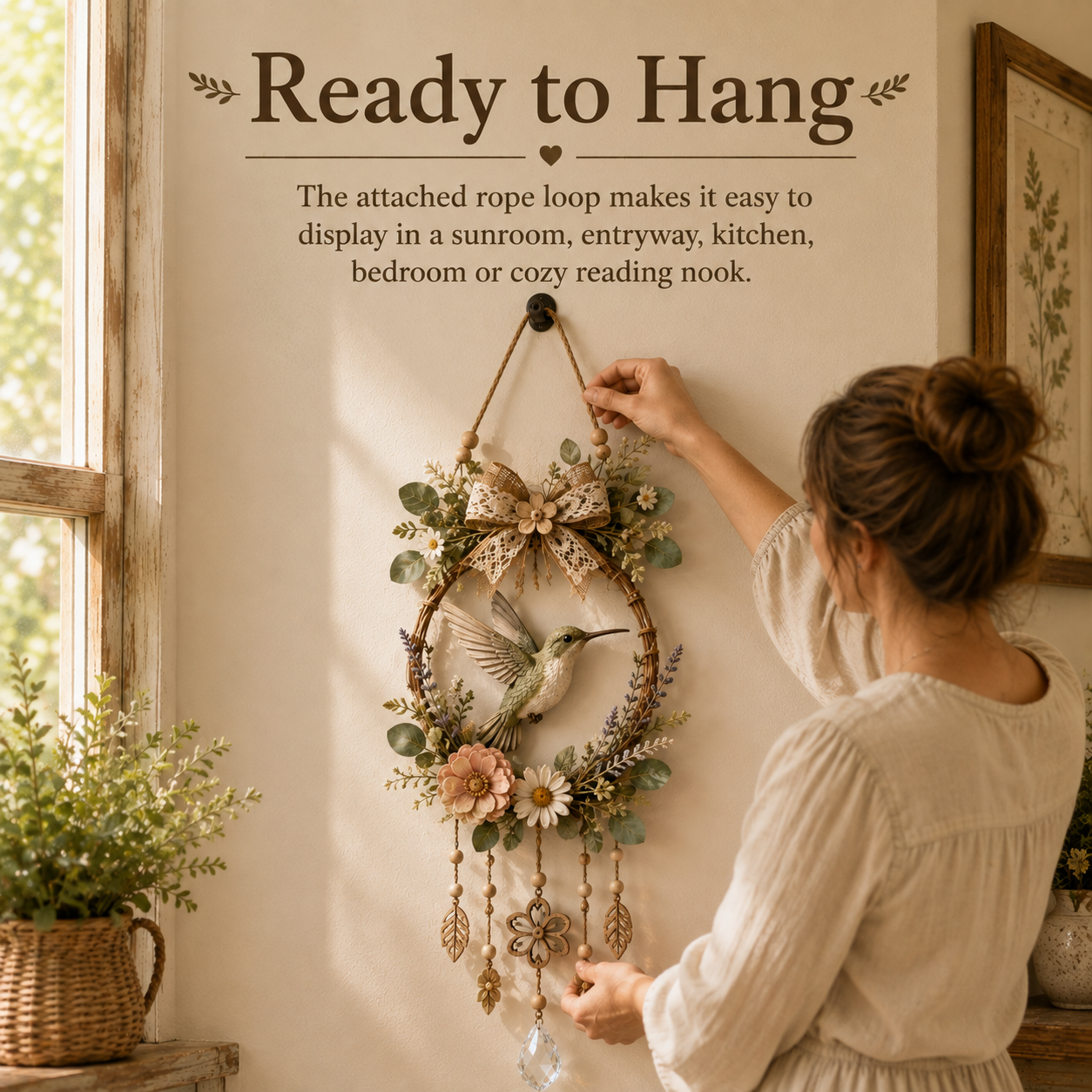 🌿✨Hummingbird Wildflower Suncatcher Wall Hanger