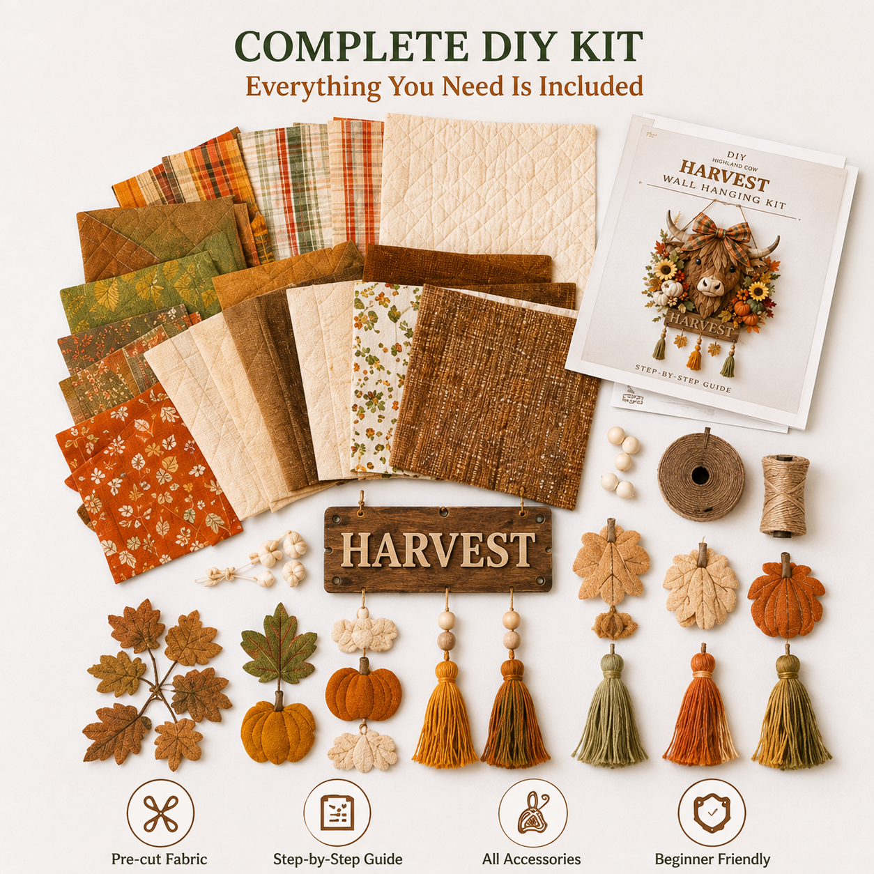 🍂🐮🧵Highland Cow Harvest Quilted Door Hanger DIY Kit