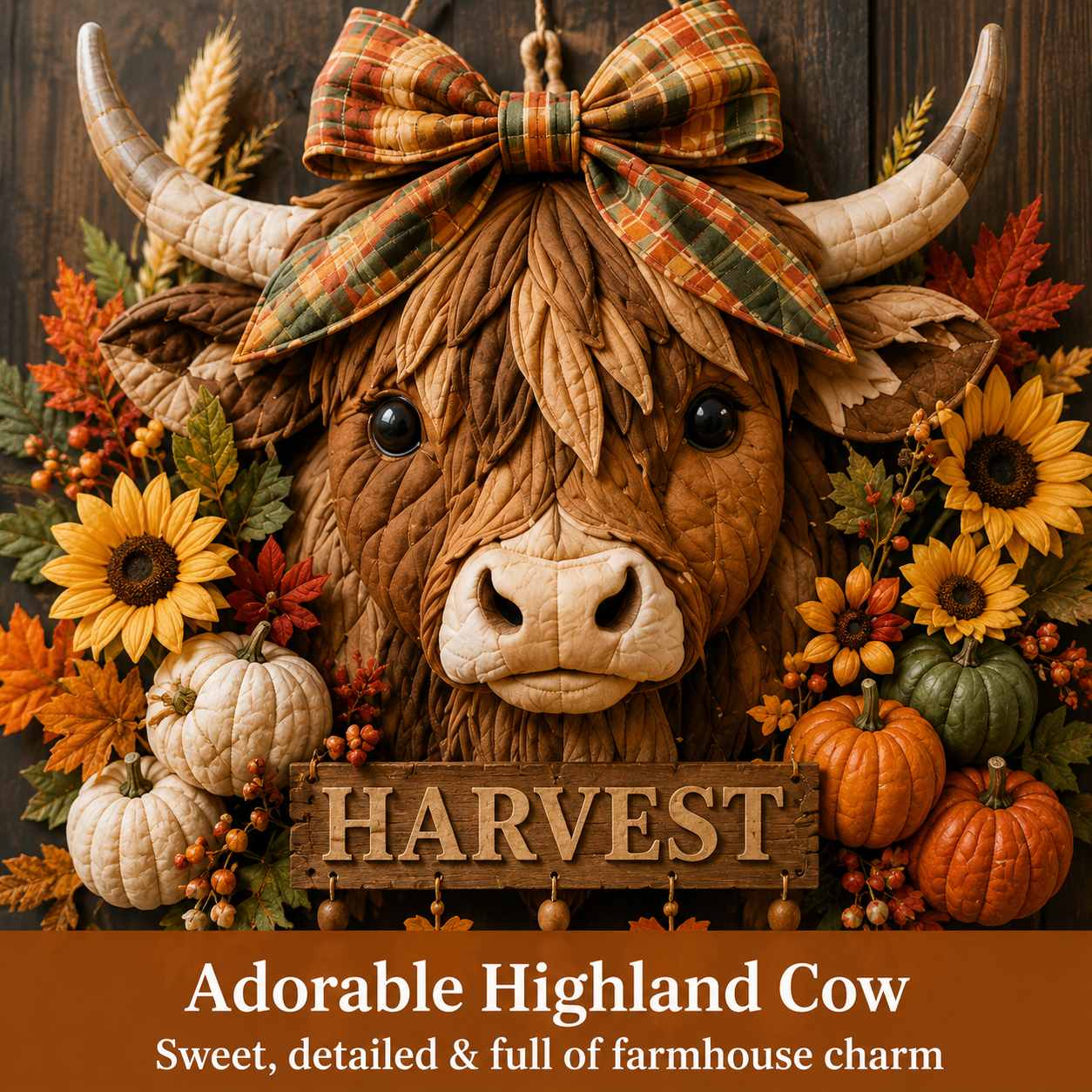🍂🐮🧵Highland Cow Harvest Quilted Door Hanger DIY Kit