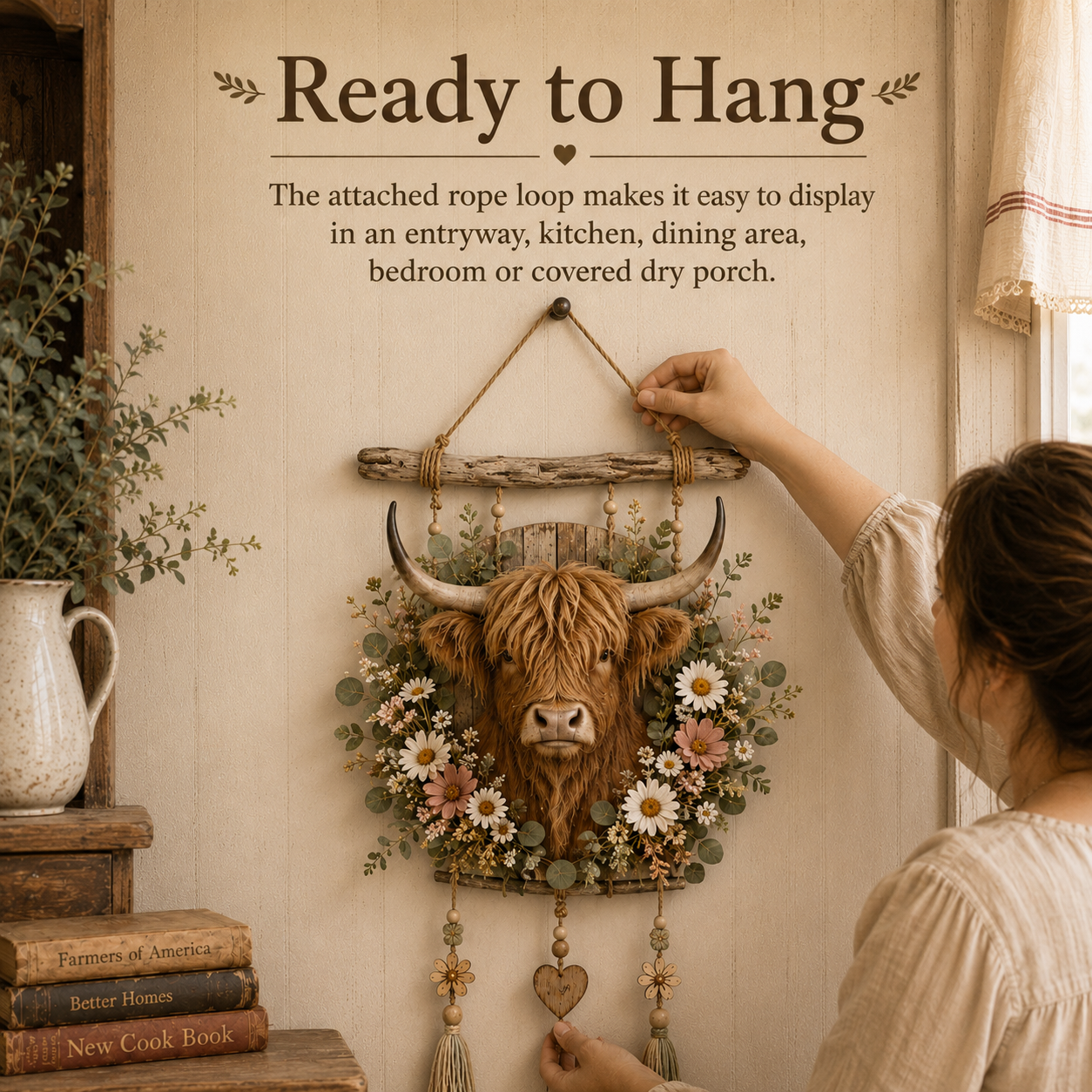 🌼🐮Highland Cow Wildflower Farmhouse Wall Hanger