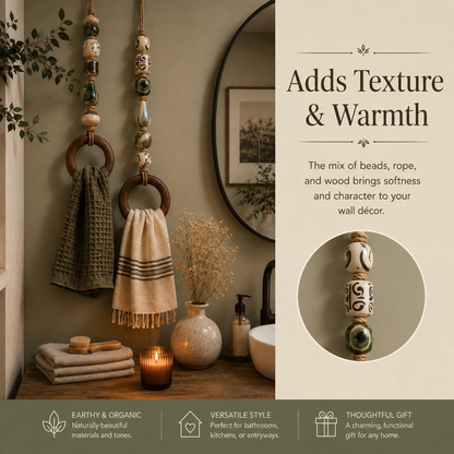 Decorative Beaded Towel Hanger with Wooden Ring