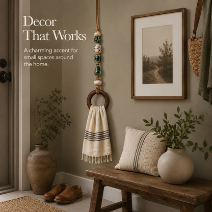 Decorative Beaded Towel Hanger with Wooden Ring