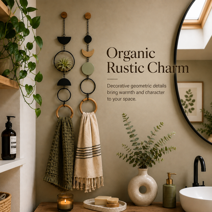 Organic Modern Towel Hanger – Geometric Wall Accent with Wooden Ring
