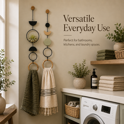 Organic Modern Towel Hanger – Geometric Wall Accent with Wooden Ring