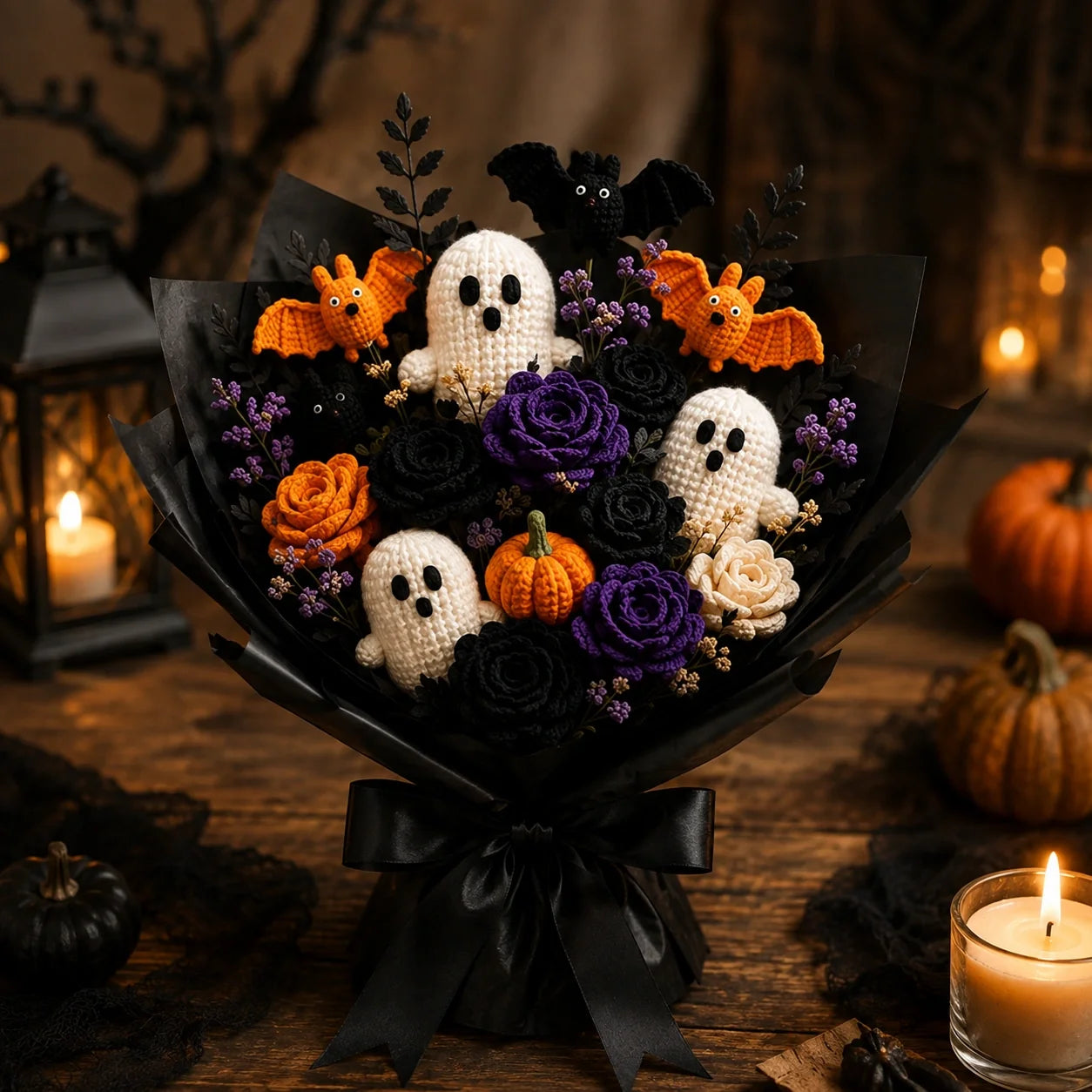 👻💐 Forever Spooky Crochet Bouquet Pattern – Ghosts, Roses, Bats