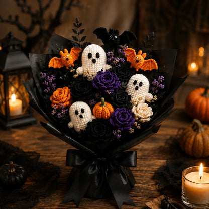 👻💐 Forever Spooky Crochet Bouquet Pattern – Ghosts, Roses, Bats