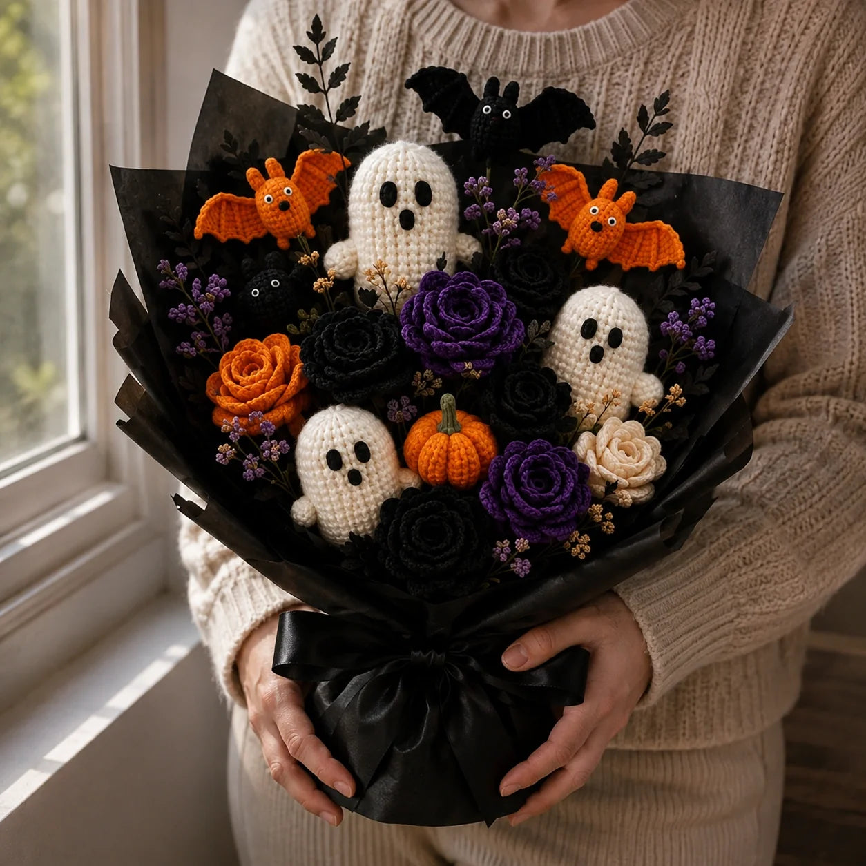 👻💐 Forever Spooky Crochet Bouquet Pattern – Ghosts, Roses, Bats