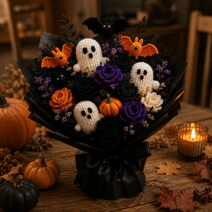 👻💐 Forever Spooky Crochet Bouquet Pattern – Ghosts, Roses, Bats