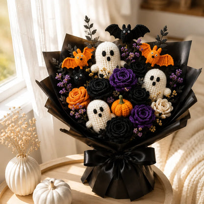 👻💐 Forever Spooky Crochet Bouquet Pattern – Ghosts, Roses, Bats