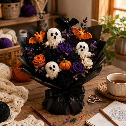 👻💐 Forever Spooky Crochet Bouquet Pattern – Ghosts, Roses, Bats