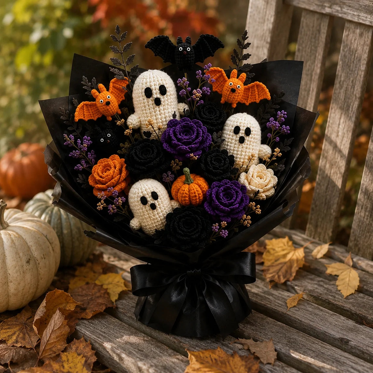 👻💐 Forever Spooky Crochet Bouquet Pattern – Ghosts, Roses, Bats