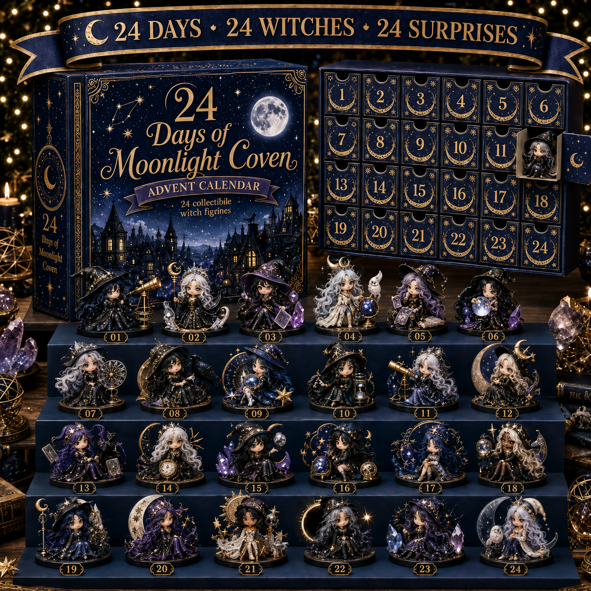 ⏰Limited Stock 49% OFF🔥 2026 The Five Covens Witch Advent Calendar – 24 Collectible Witches, 4 Magical Coven Styles