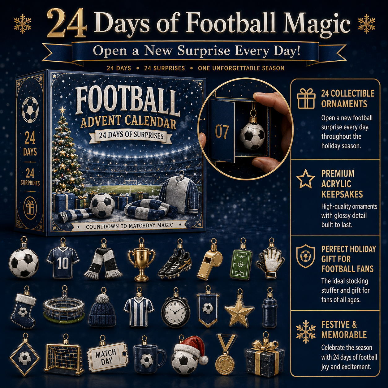 24-day football Christmas Advent calendar with collectible ornaments