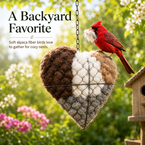 Handmade Alpaca Fiber Bird Nesting Heart