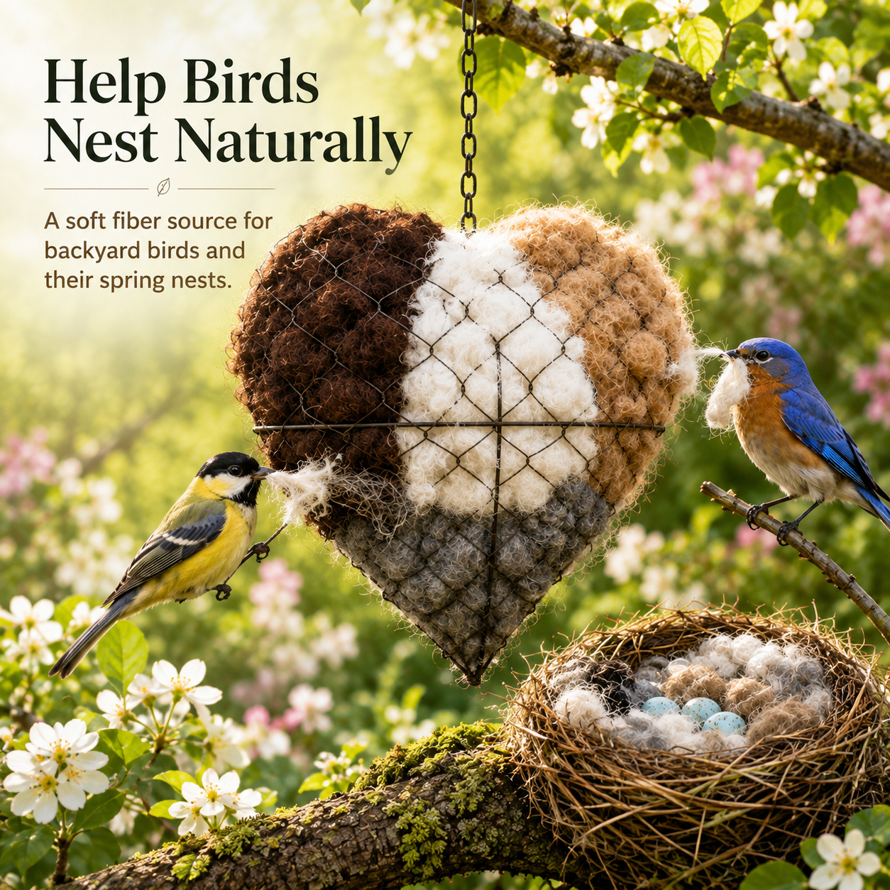 Handmade Alpaca Fiber Bird Nesting Heart