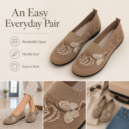 🔥 Women's Ultra-Soft Embroidered Knit Slip-On Shoes with Flexible Non-Slip Rubber Sole