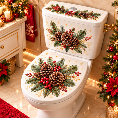 5 Designs Christmas Toilet Stickers – Elegant Botanical Holiday Toilet Decals for Festive Bathroom Decor
