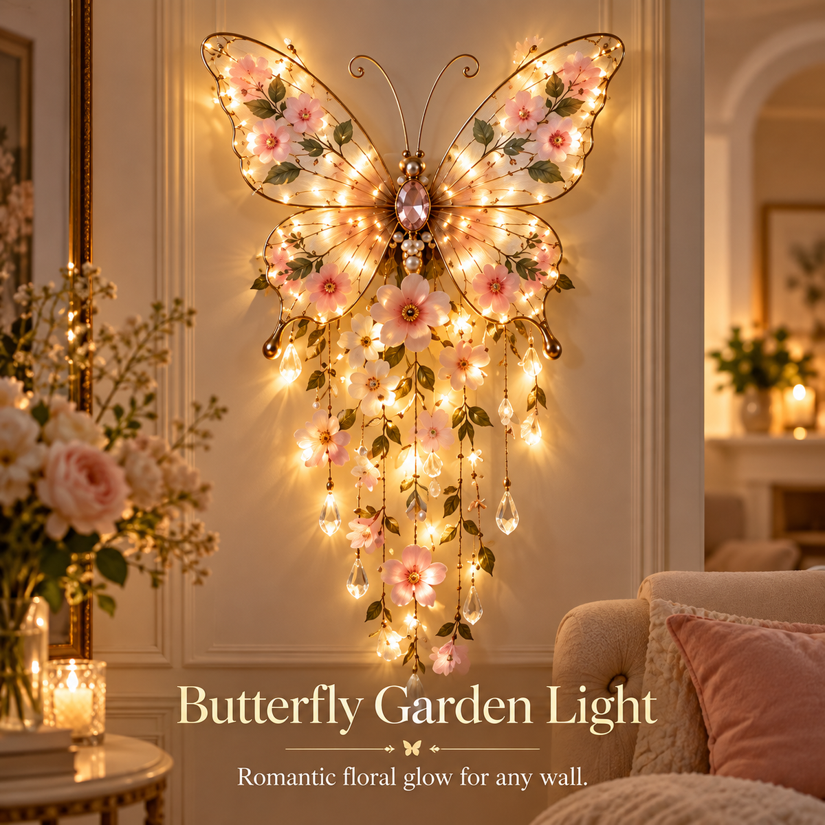 🦋 Butterfly Garden Light ✨ Romantic Floral Glow Wall Decor Gift 🎁