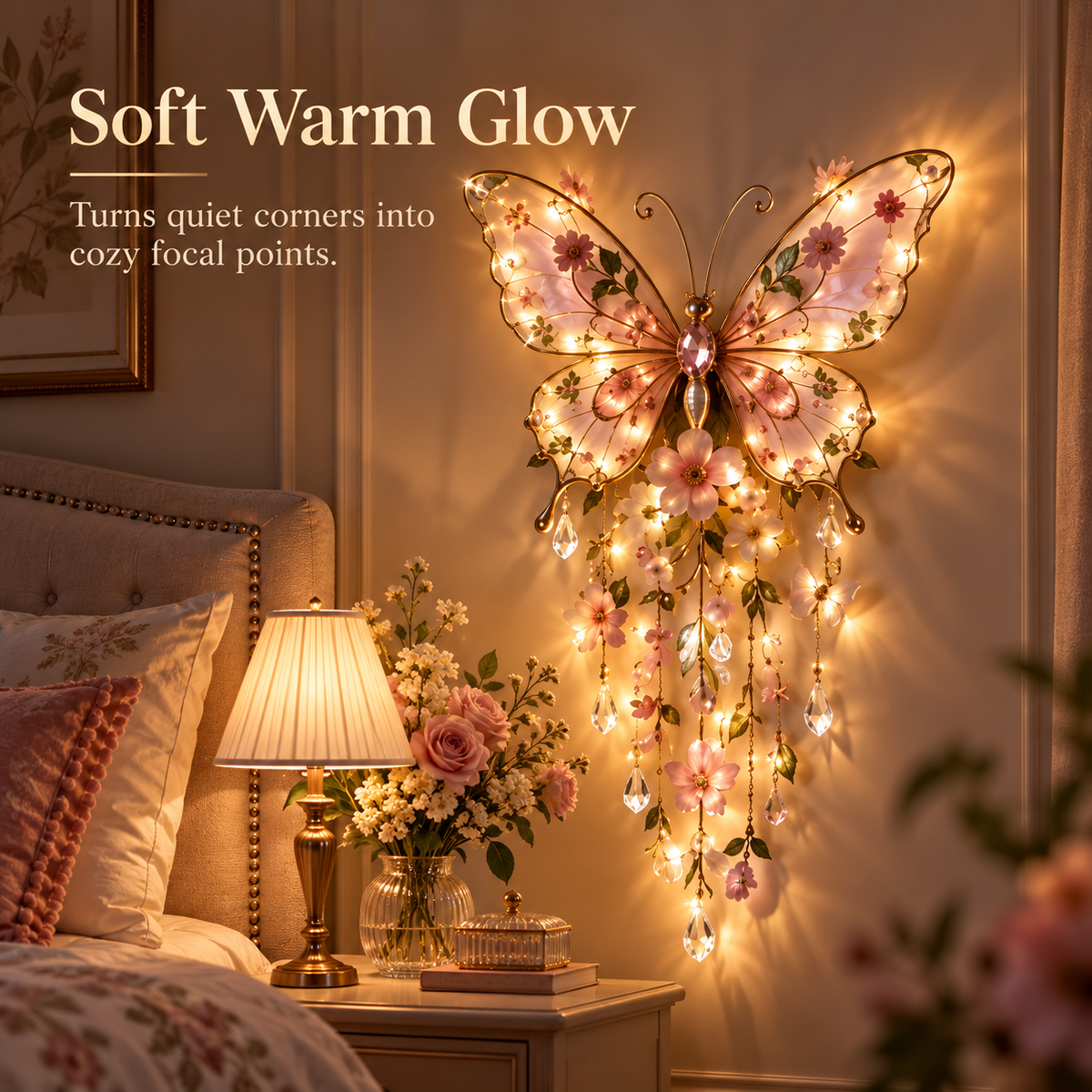 🦋 Butterfly Garden Light ✨ Romantic Floral Glow Wall Decor Gift 🎁