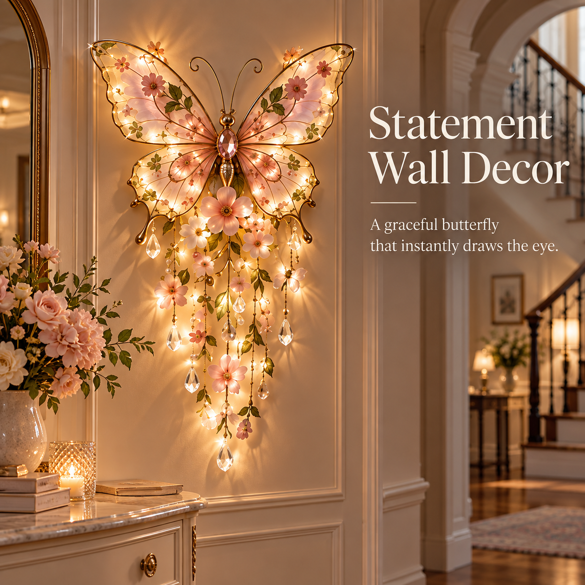 🦋 Butterfly Garden Light ✨ Romantic Floral Glow Wall Decor Gift 🎁