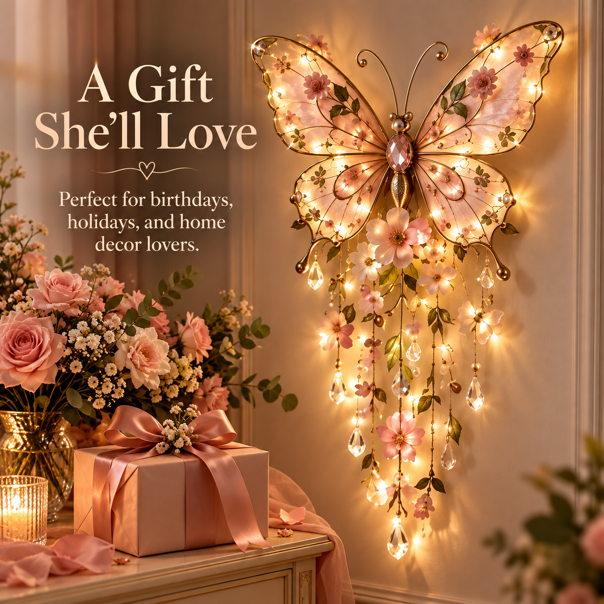 🦋 Butterfly Garden Light ✨ Romantic Floral Glow Wall Decor Gift 🎁