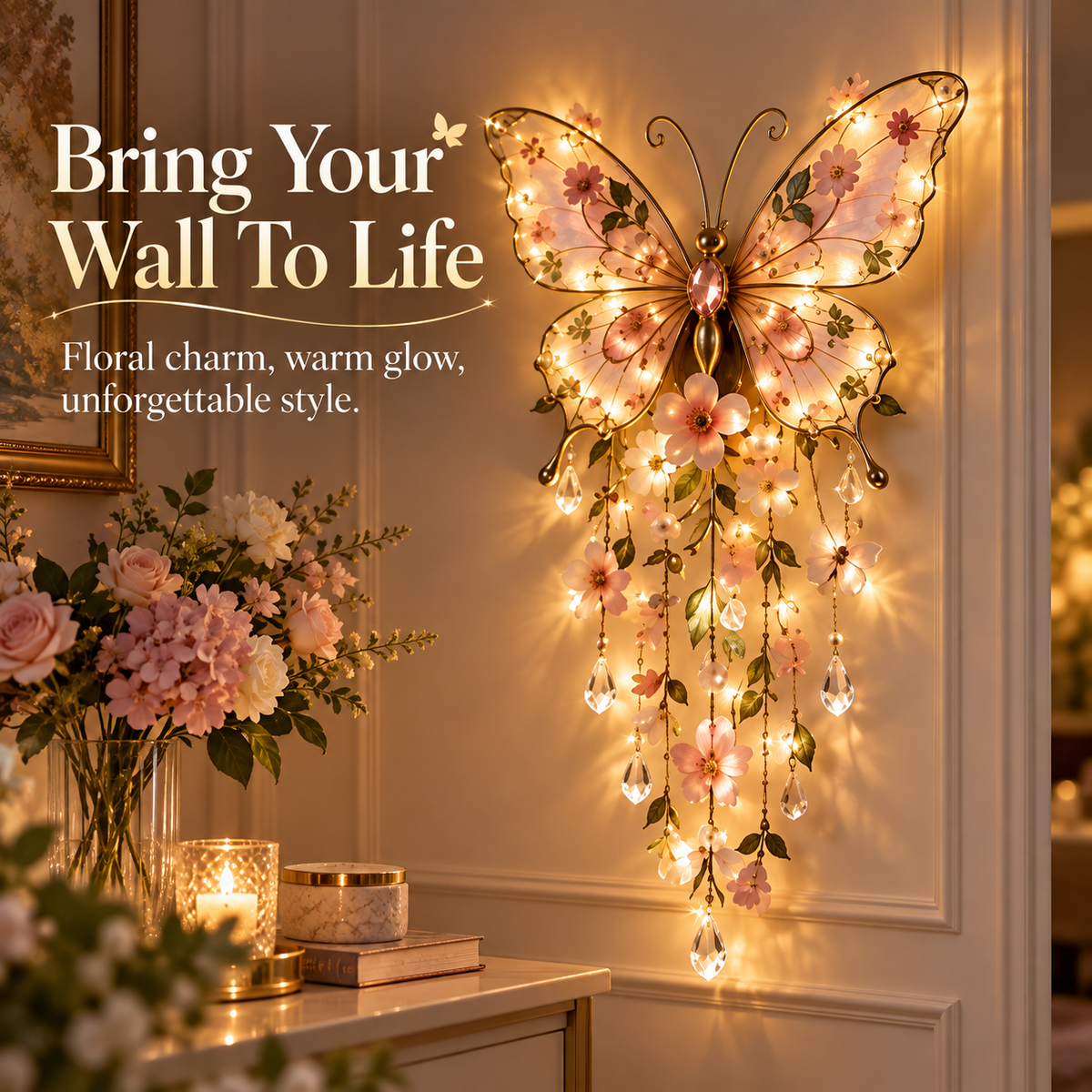 🦋 Butterfly Garden Light ✨ Romantic Floral Glow Wall Decor Gift 🎁