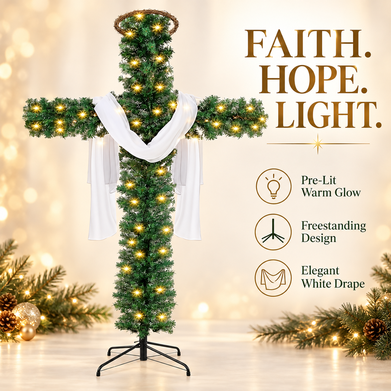 🎄 50% OFF 🙏 Lighted Christmas Cross – Meaningful Holiday Home Decor