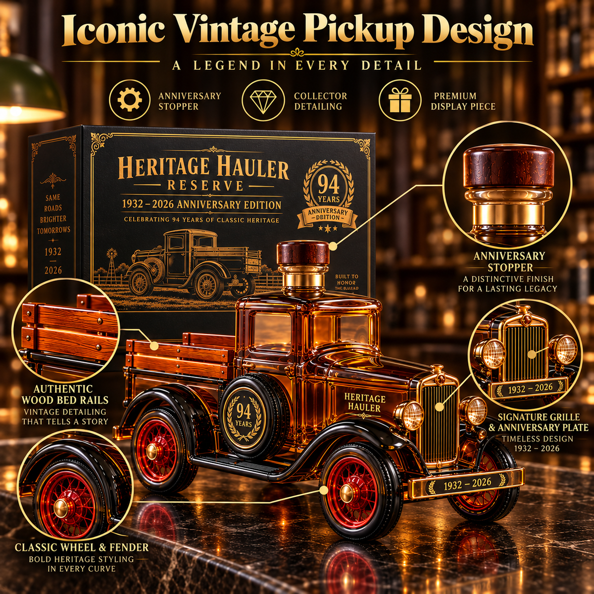 🚚 Heritage Hauler Reserve – 94th Anniversary Vintage Truck Whiskey Decanter (1932–2026) | Collector's Edition Gift