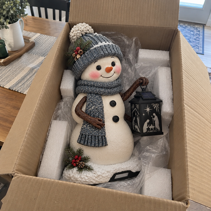Snowman Christmas lantern decoration unboxing view