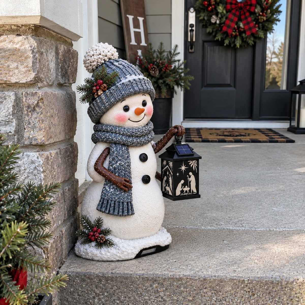⛄️🎄Snowman Nativity Glow™ – Solarbetriebene Weihnachts-Stufenleuchte mit Projektion der Heiligen Familie🌙