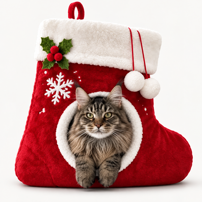 🎄 Christmas Stocking Cat Bed – Ultra-Soft Sherpa Cozy Hideaway for Cats 🐱