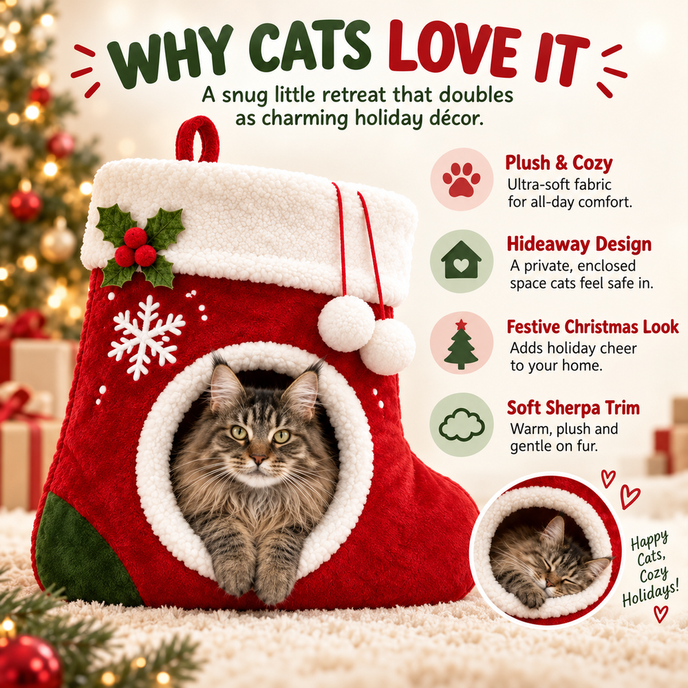 Cat bed comfort benefits including plush texture and sheltered hideaway shape