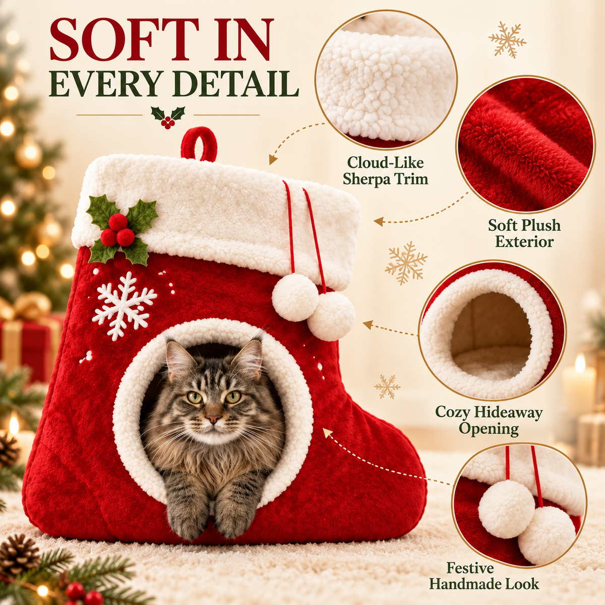 Cat bed size chart showing 50 centimetres tall 35 wide 25 deep and approximately 450 grams