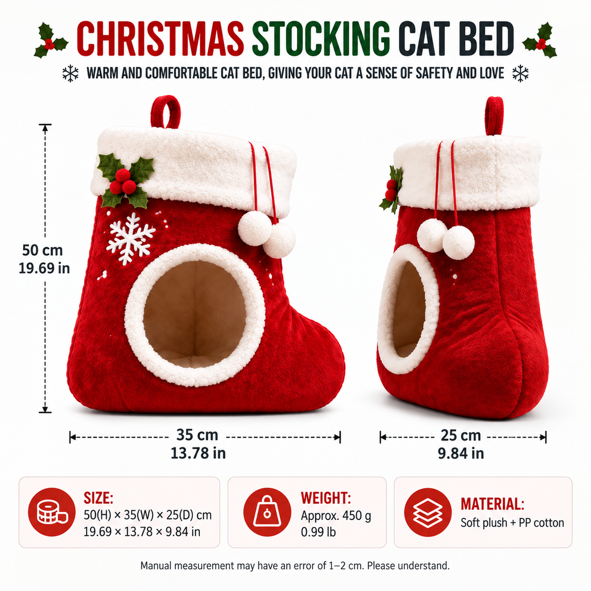 🎄 Christmas Stocking Cat Bed – Ultra-Soft Sherpa Cozy Hideaway for Cats 🐱