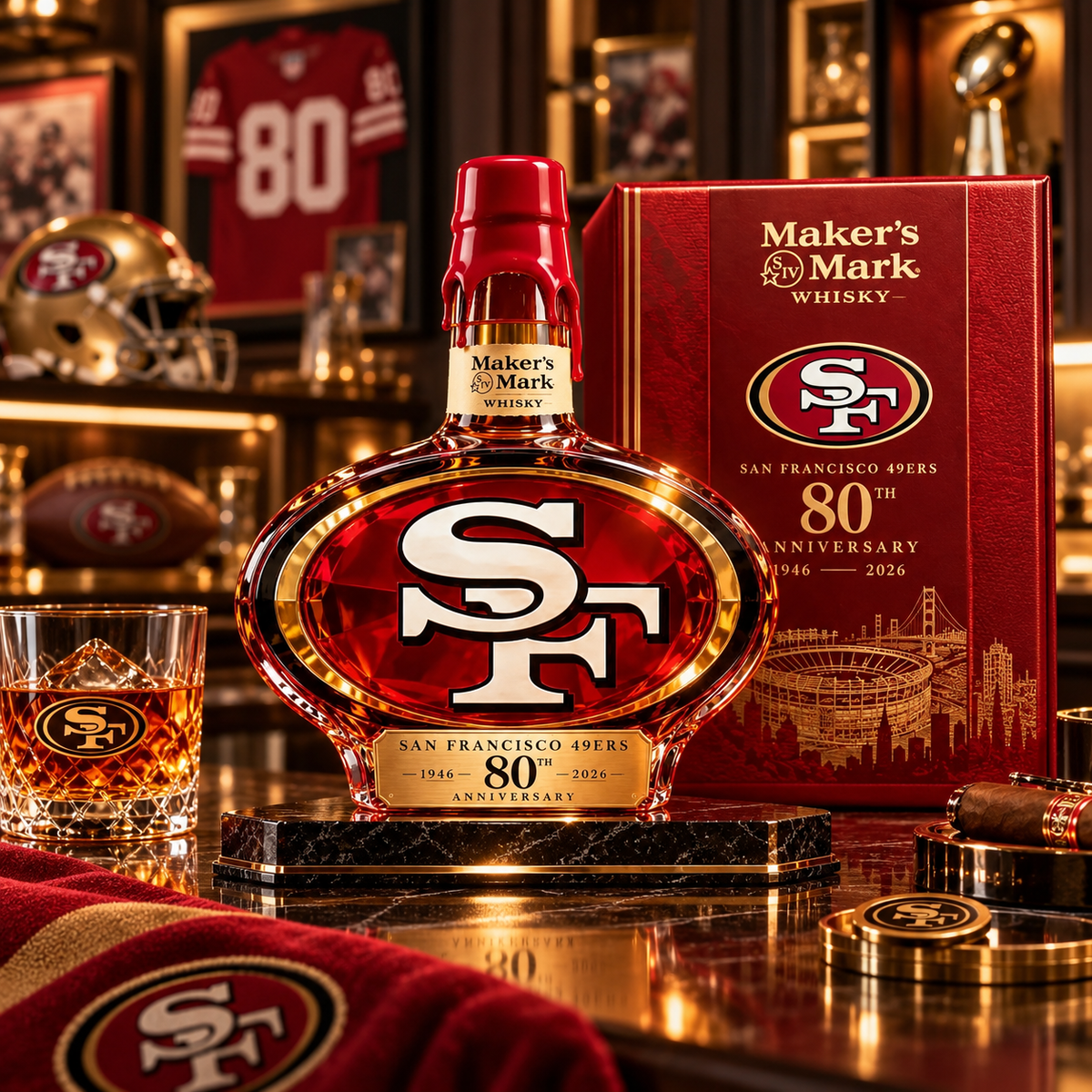 San Francisco 49ers 80th Anniversary Collector Whiskey Bottle – 1946–2026 Commemorative Edition