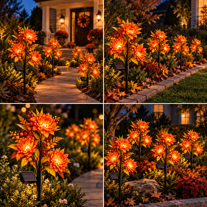 🍁 Autumn Glow Solar Flower Garden Lights – Warm LED Outdoor Fall Decor