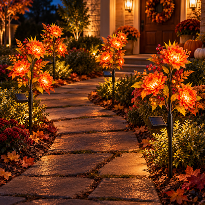 🍁 Autumn Glow Solar Flower Garden Lights – Warm LED Outdoor Fall Decor