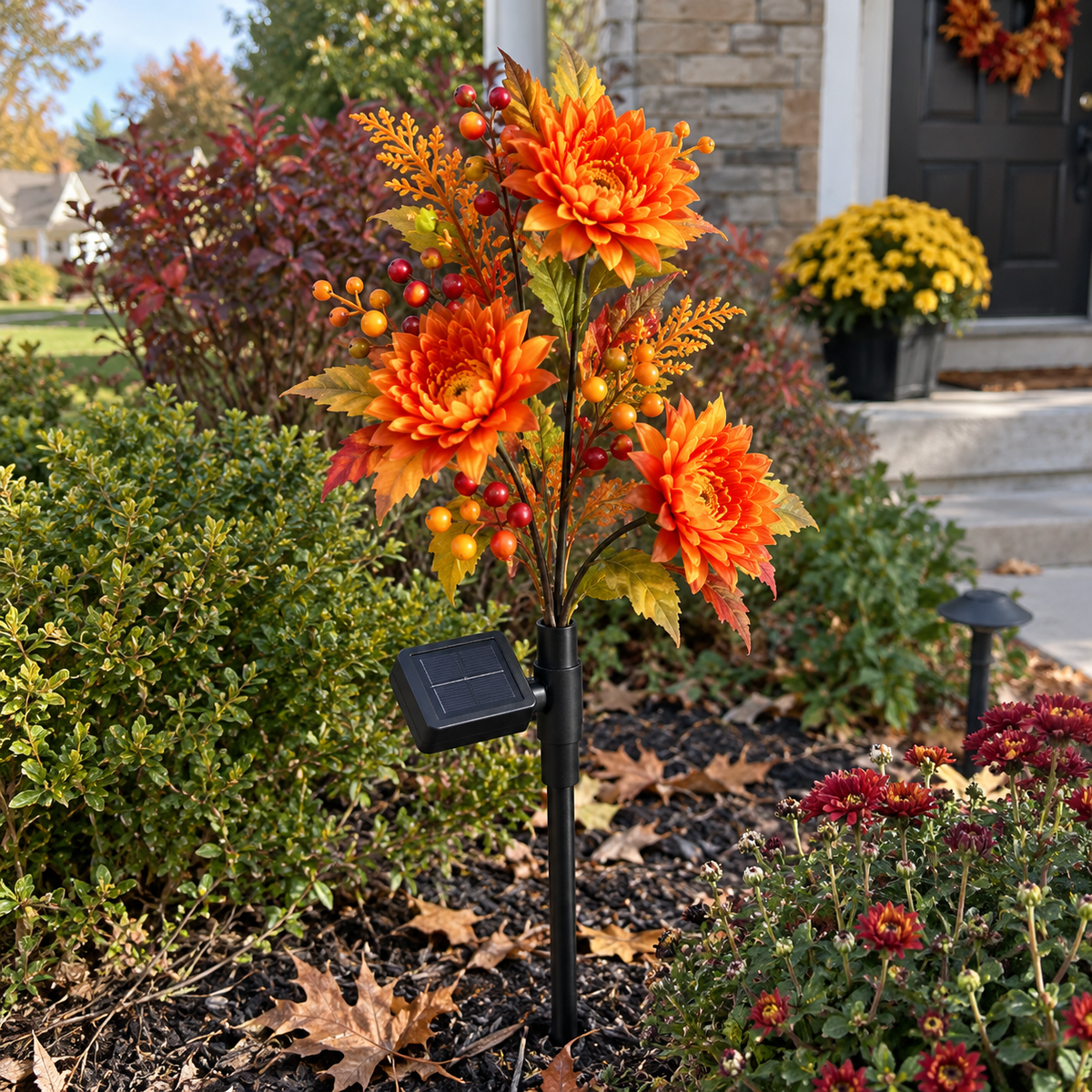 🍁 Autumn Glow Solar Flower Garden Lights – Warm LED Outdoor Fall Decor